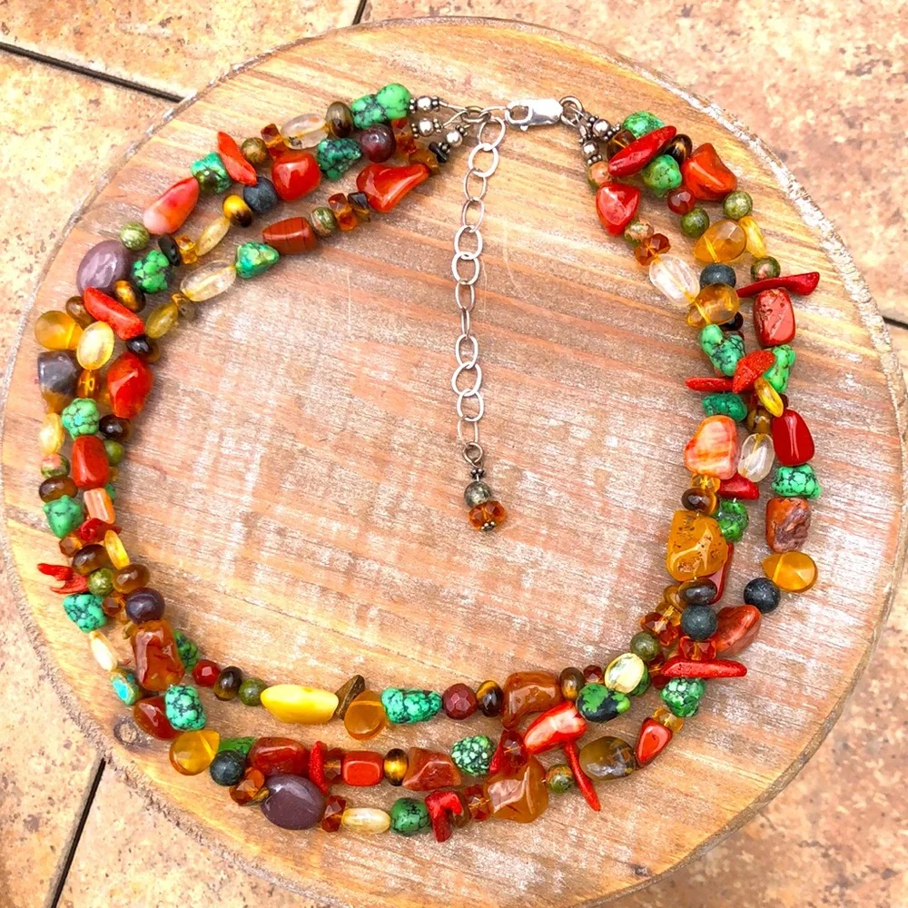 Multi Bead 3 strand Necklace w/ lobster clasp
